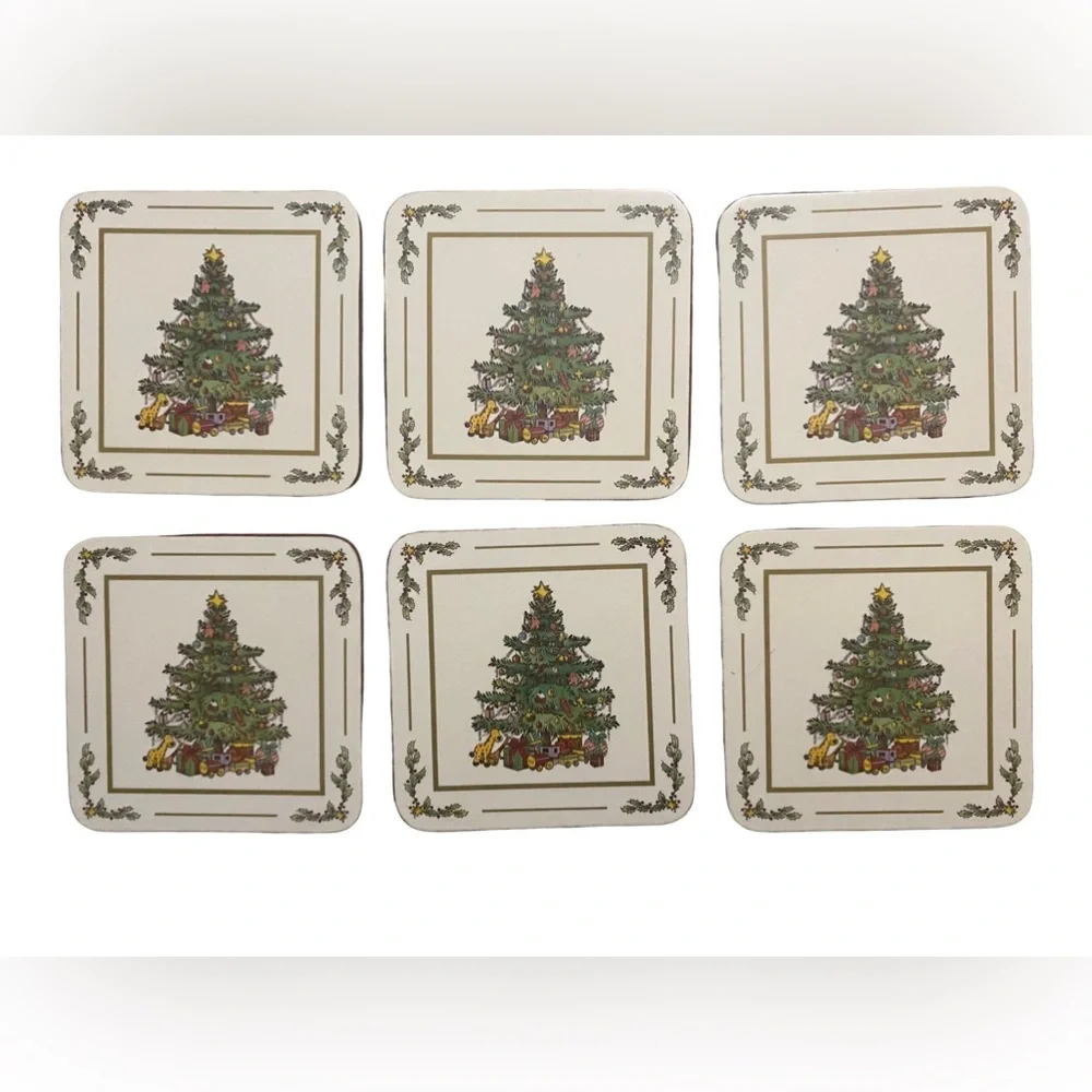Vintage Pimpernel Christmas Tree Cork Back‎ Coasters Set of 6 NEW